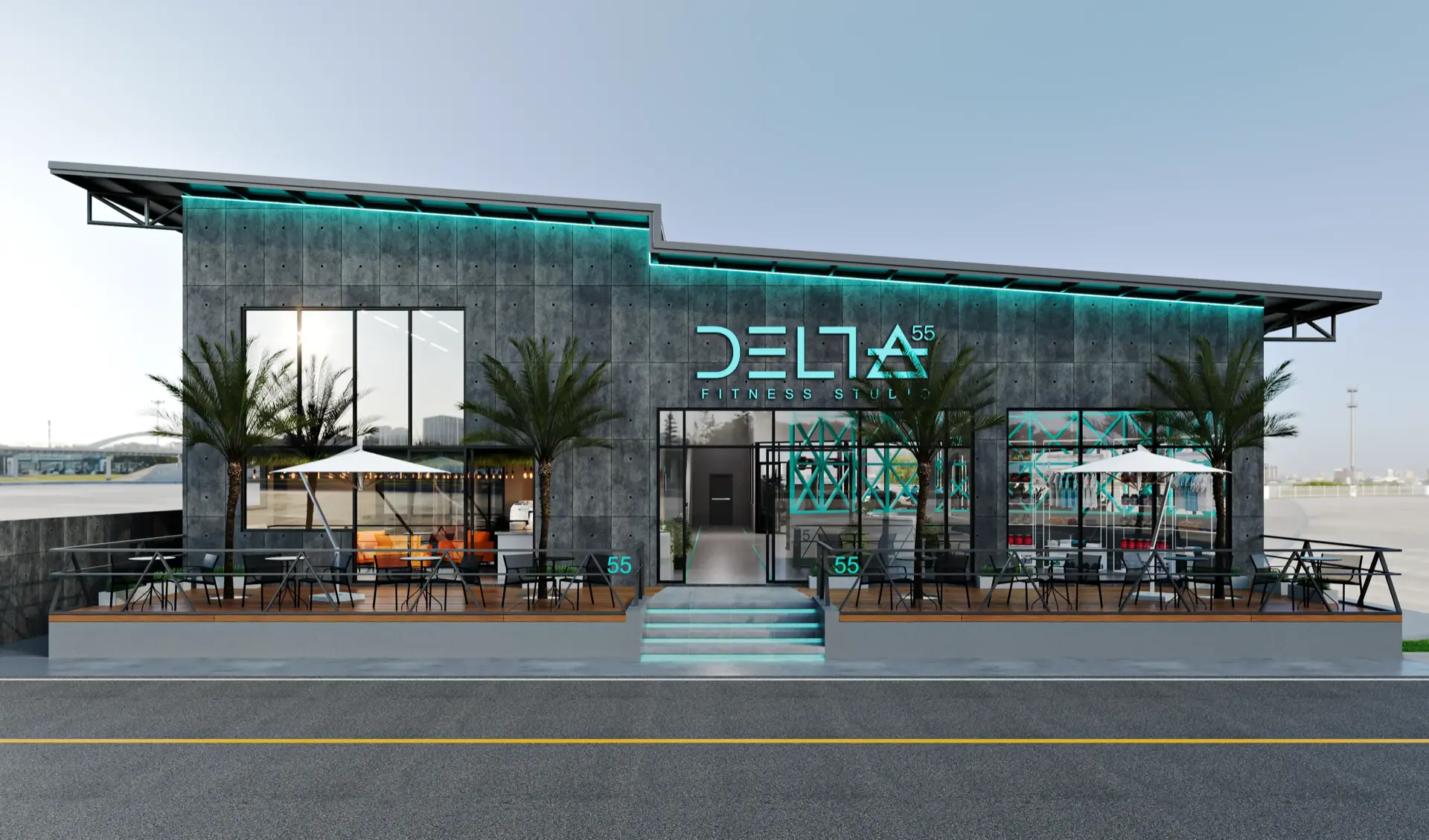 Delta55 Fitness gym website shown on a phone